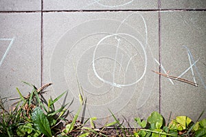 Chalk drawings on park ceramic tiles.