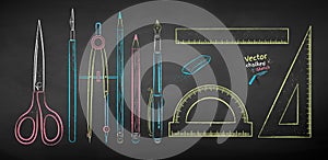 Chalk drawn collection of drafting tools