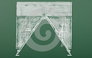 Chalk drawn of Compass (drawing tool) on schoolboard background. Space available for text photo
