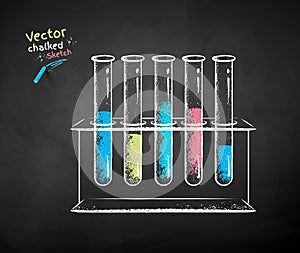 Chalk drawn illustration of chemical flasks