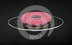 Chalk drawn illustration of Donut on plate