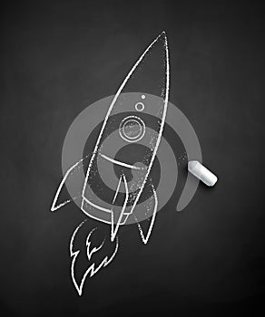 Chalk drawn illustration of rocket