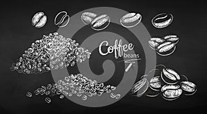 Chalk drawn sketches set of coffee beans