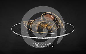 Chalk drawn vector illustration of Croissants