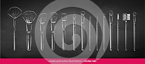 Chalk drawn vector set of makeup brushes