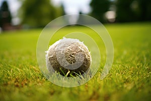 chalk-dusted shot put ball on grass