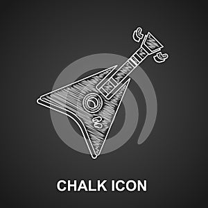 Chalk Electric bass guitar icon isolated on black background. Vector