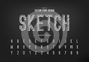 Chalk font and alphabet vector, Hand draw letter typeface and number design, Graphic text on background
