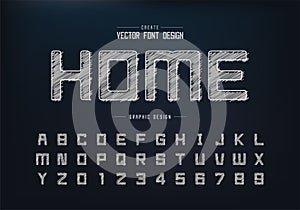 Chalk font and alphabet vector, Hand draw square typeface letter and number design