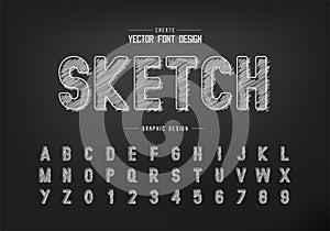 Chalk font and alphabet vector, Hand draw style typeface letter and number design
