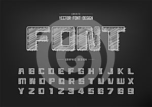 Chalk font and bold alphabet vector, Hand draw square typeface letter and number design