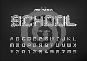 Chalk font and Cartoon alphabet vector, Hand draw square typeface letter and number design