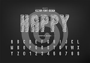 Chalk font and round alphabet vector, Hand draw letter typeface and number design
