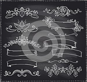 Chalk graphic line elements, love and wedding theme, vintage style ribbons photo