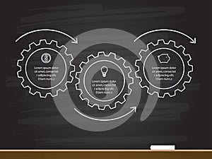 Chalk hand drawing with 3 steps business infographics timeline in gears shape. Vector illustration