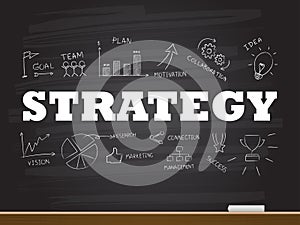Chalk hand drawing with strategy word. Vector illustration