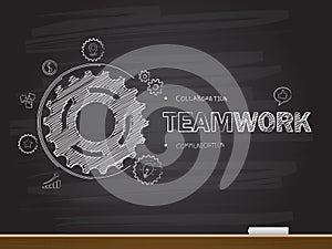 Chalk hand drawing with teamwork word. Vector illustration