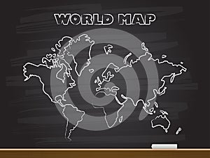 Chalk hand drawing with world map. Vector illustration