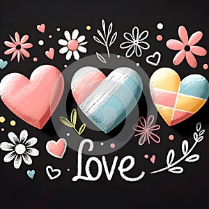 Chalk hearts of three different sizes and colors with the message \