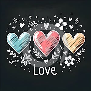 Chalk hearts of three different sizes and colors with the message \