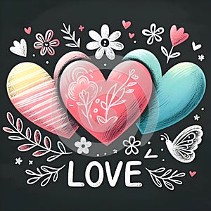Chalk hearts of three different sizes and colors with the message \