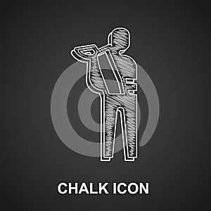 Chalk Human broken arm icon isolated on black background. Injured man in bandage. Vector