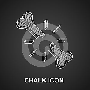 Chalk Human broken bone icon isolated on black background. Vector
