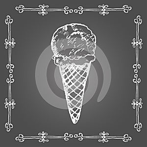 Chalk ice cream cone and vintage frame.