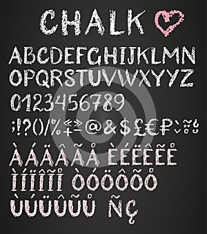 Chalk latin multilingual alphabet.