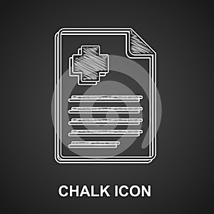Chalk Medical clipboard with clinical record icon isolated on black background. Prescription, medical check marks report