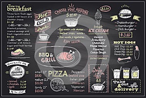 Chalk menu list blackboard design for cafe or restaurant