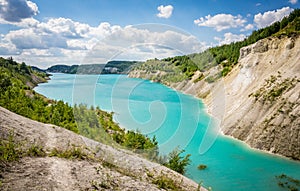 Chalk pits lakes with blue water in Belarus photo