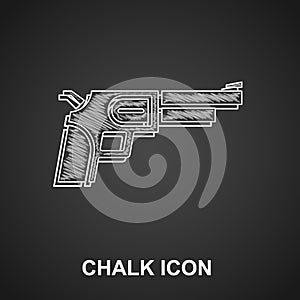 Chalk Revolver gun icon isolated on black background. Vector