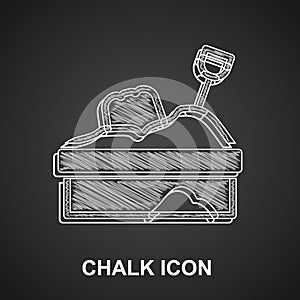 Chalk Sandbox with sand icon isolated on black background. Vector