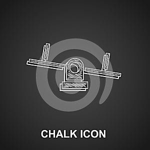 Chalk Seesaw icon isolated on black background. Teeter equal board. Playground symbol. Vector