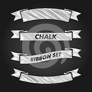 Chalk sketch of vintage ribbons on dark chalkboard background. Hand drawn vector illustration