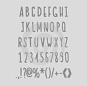 Chalk sketched striped alphabet abc vector font