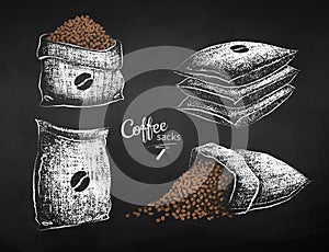 Chalk sketches sacks with coffee bean