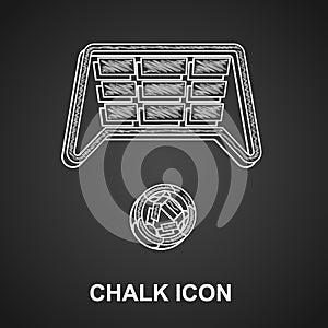 Chalk Soccer goal with ball icon isolated on black background. Vector