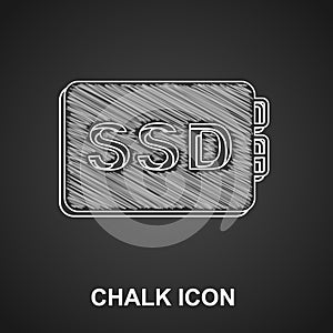 Chalk SSD card icon isolated on black background. Solid state drive sign. Storage disk symbol. Vector