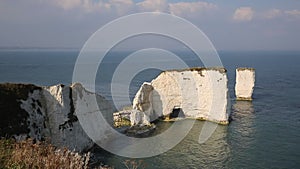 Chalk stack rock formations Old Harry Rocks Isle of Purbeck in Dorset southern England UK