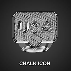 Chalk USA Independence day icon isolated on black background. 4th of July. United States of America country. Vector