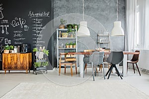 Chairs in eclectic dining room photo