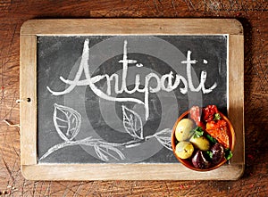 Chalkboard Antipasti sign photo