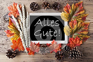 Chalkboard With Autumn Decoration, Alles Gute Means Best Wishes