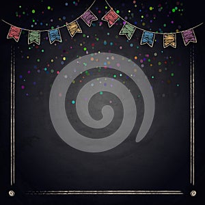 Chalkboard background with drawing bunting flags