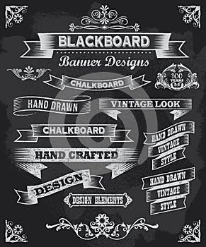 Chalkboard banners and vector frames