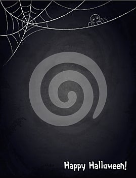 Chalkboard blackboard background for Halloween design with hand drawn web