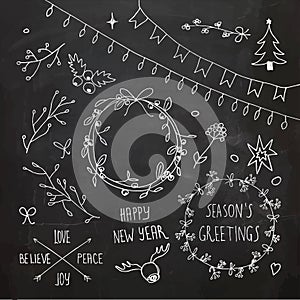 Chalkboard Christmas doodles set