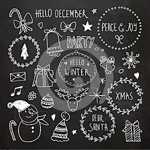 Chalkboard Christmas doodles set